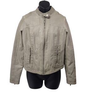Jou Jou Women's Taupe Gray Faux Leather Moto Biker Racer Style Jacket Size S